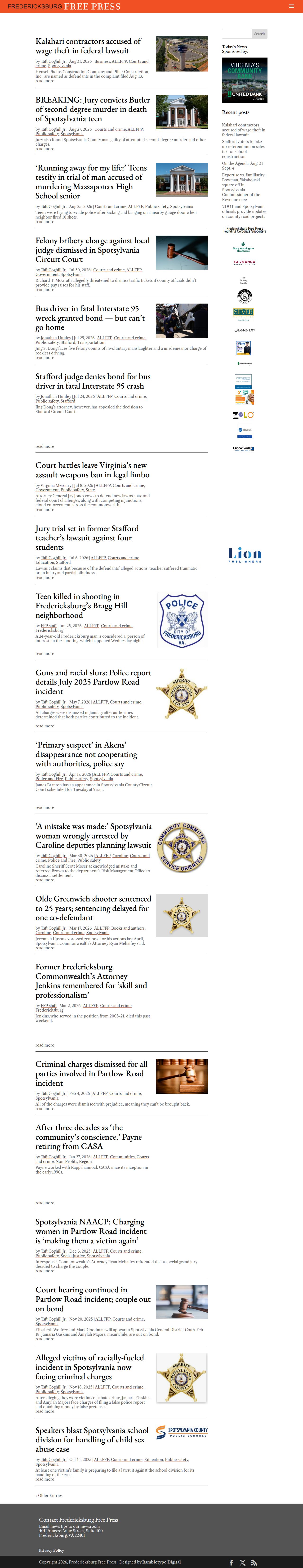 Spotsylvania County crime-news records source at Fredericksburg Free Press Courts and Crime